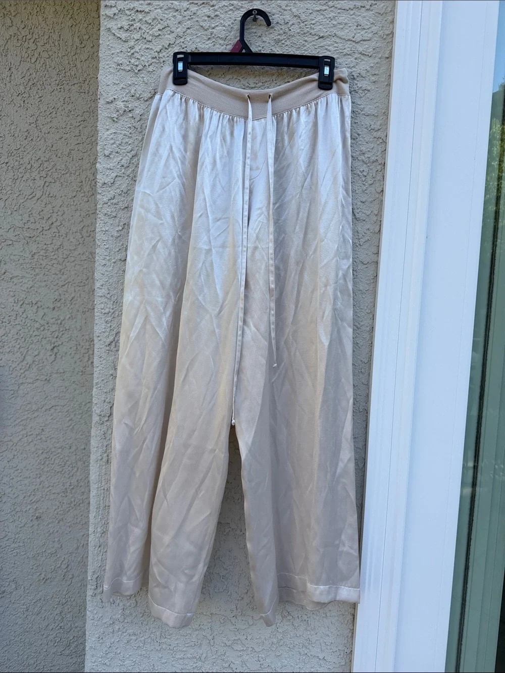 Pj Harlow Women's Cream Satin Wide Leg Lounge Pants Size M